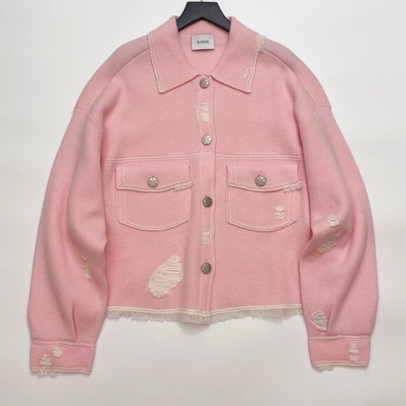Barrie Denim fringed cashmere and cotton jacket-Light pink - Picture 4 of 14